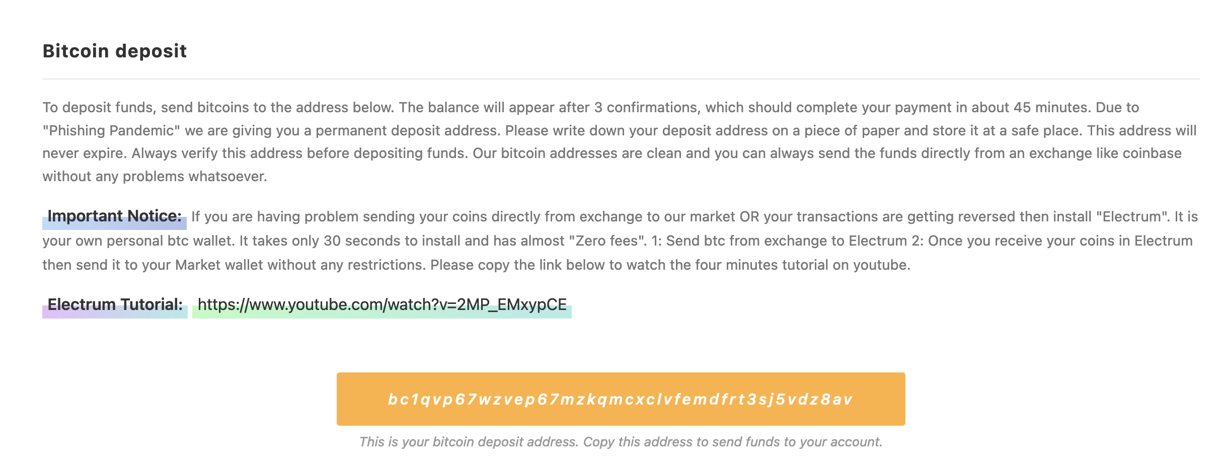 deposit bitcoin